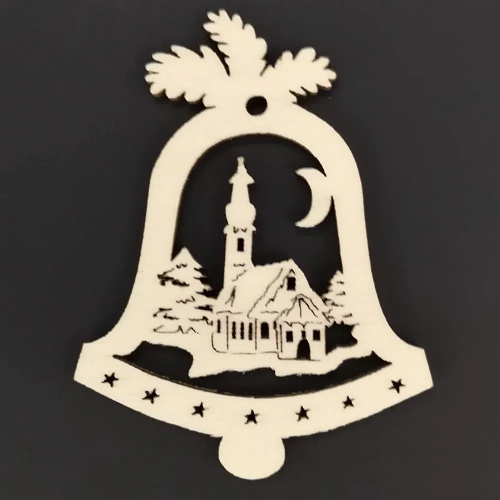 AMADEA Drevená ozdoba zvonček s kostolom 6 cm