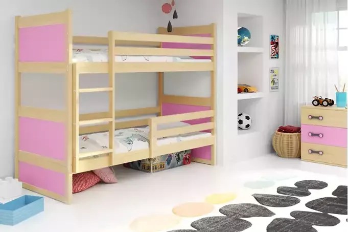 Poschodová posteľ RICO, prírodná/ružová