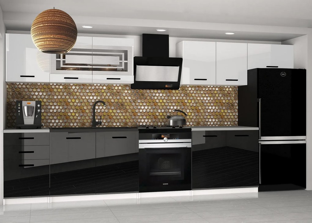 Kuchynská linka Belini 240 cm biely lesk / čierny lesk s pracovnou doskou Ella2 INF ELLA2/6/WT/WB/0/B1