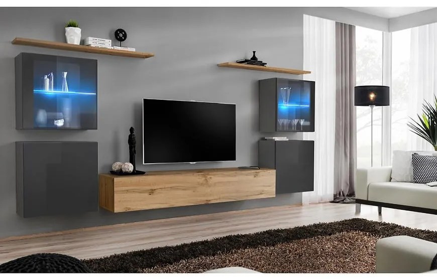 Obývacia stena Switch Sklo +LED XIV Grafit/Wotan