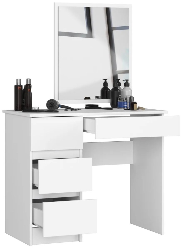 Kozmetický stolík so zrkadlom T-6 90x50 cm biely ľavý
