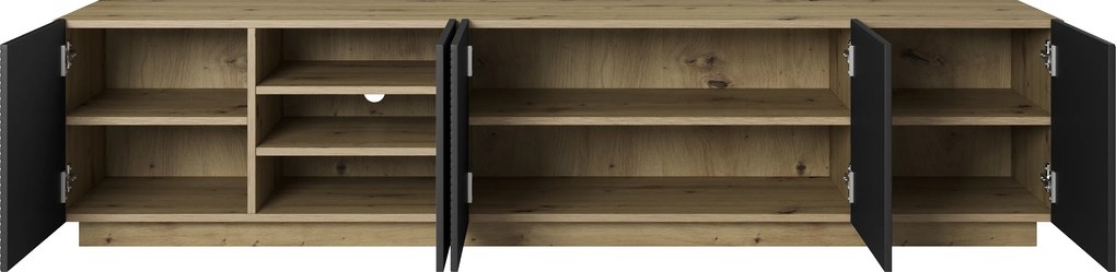 TV skrinka Asha 200 cm na sokli - dub artisan / čierny mat