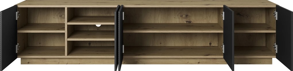 TV skrinka Asha 200 cm päťdverová - dub artisan / čierny mat