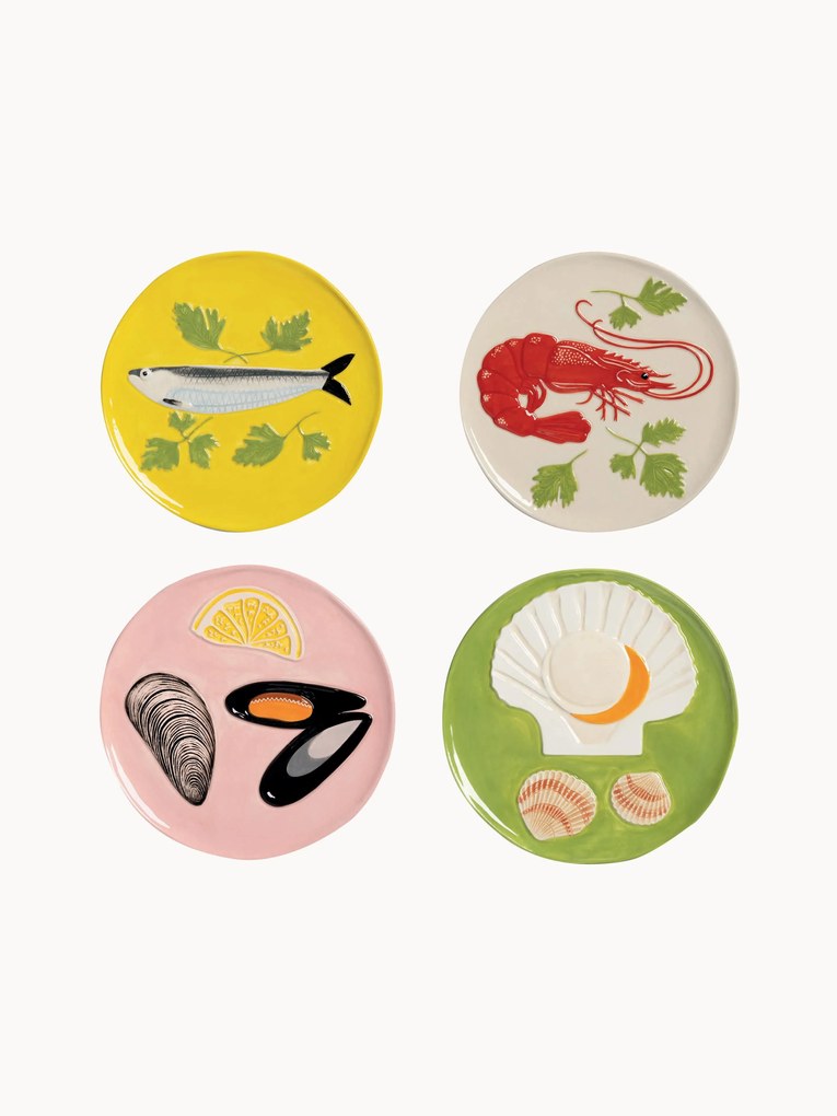 Ručne maľované dezertné taniere z dolomitu De La Mer, 4 ks