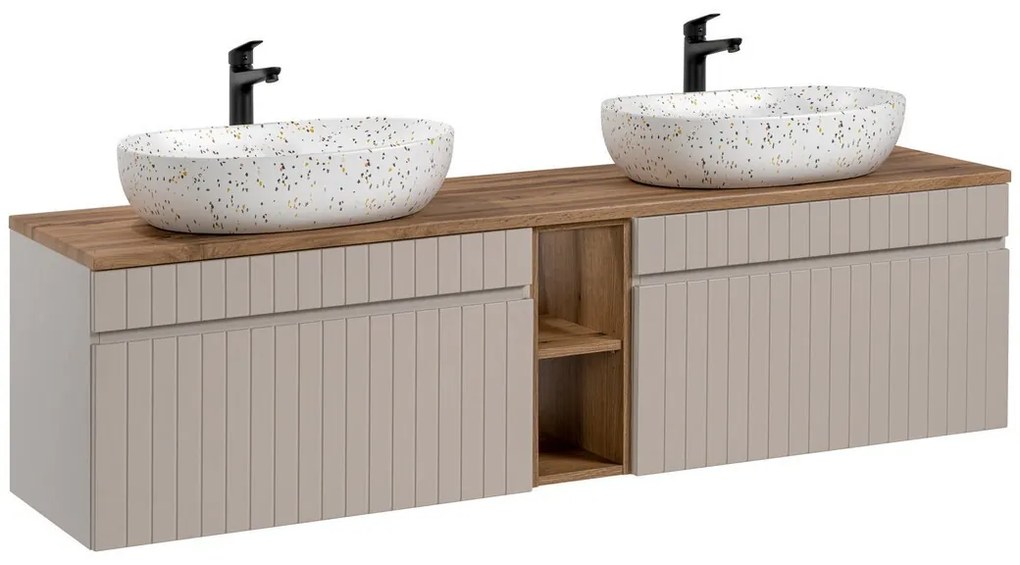 Závesná skrinka Iconic Lili s doskou a umývadlom 180 cm kašmírová/dub coast evoke