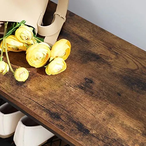 Vešiak na kabáty s lavičkou a botníkom, industriálny, čierno-hnedý, 178,5x80x30cm