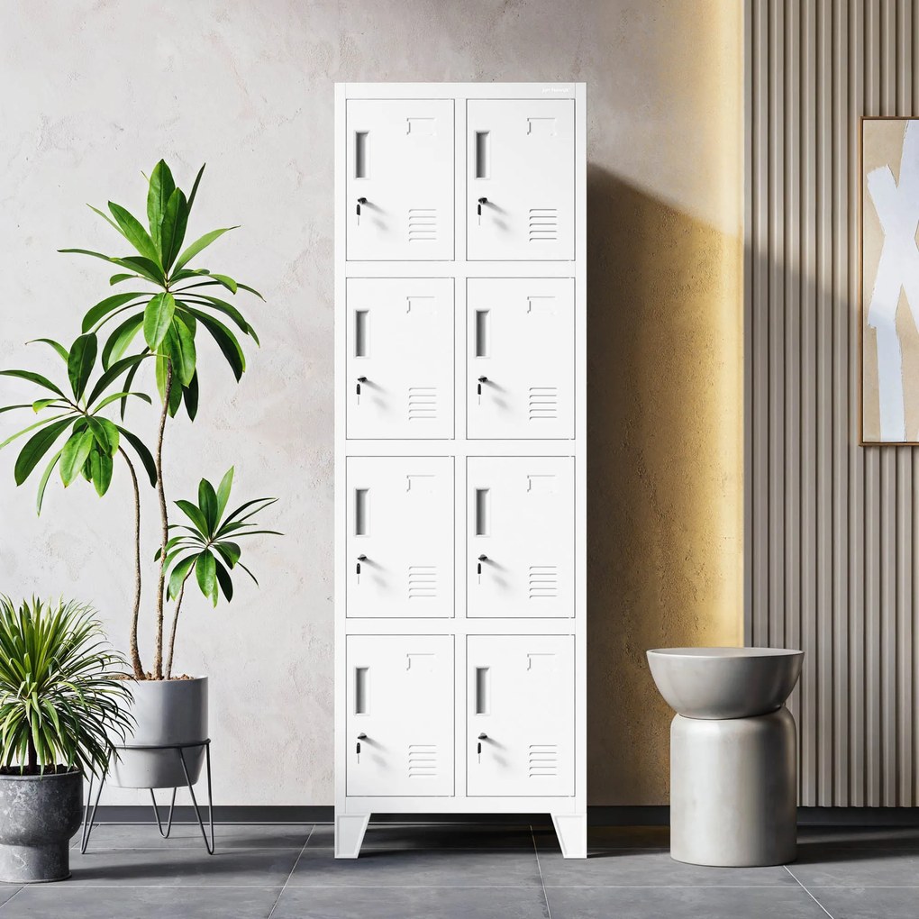 Dvojitá šatňová pracovná skrinka na nožičkách biela, 559x1720x450 mm: ROBERT 2 Plus