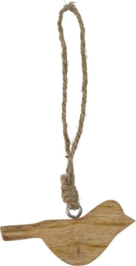 Dekorácia prírodný drevený vtáčik na povrázku - 8*1*4 cm