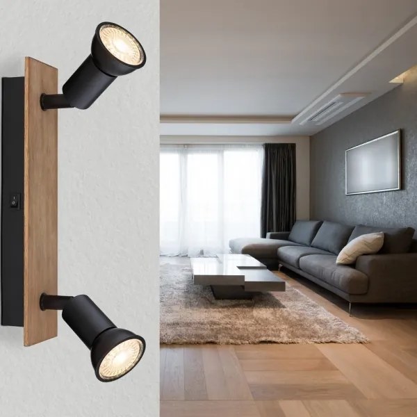 Globo 57998-2W - Bodové svietidlo DREW 2xGU10/35W/230V drevo/čierna