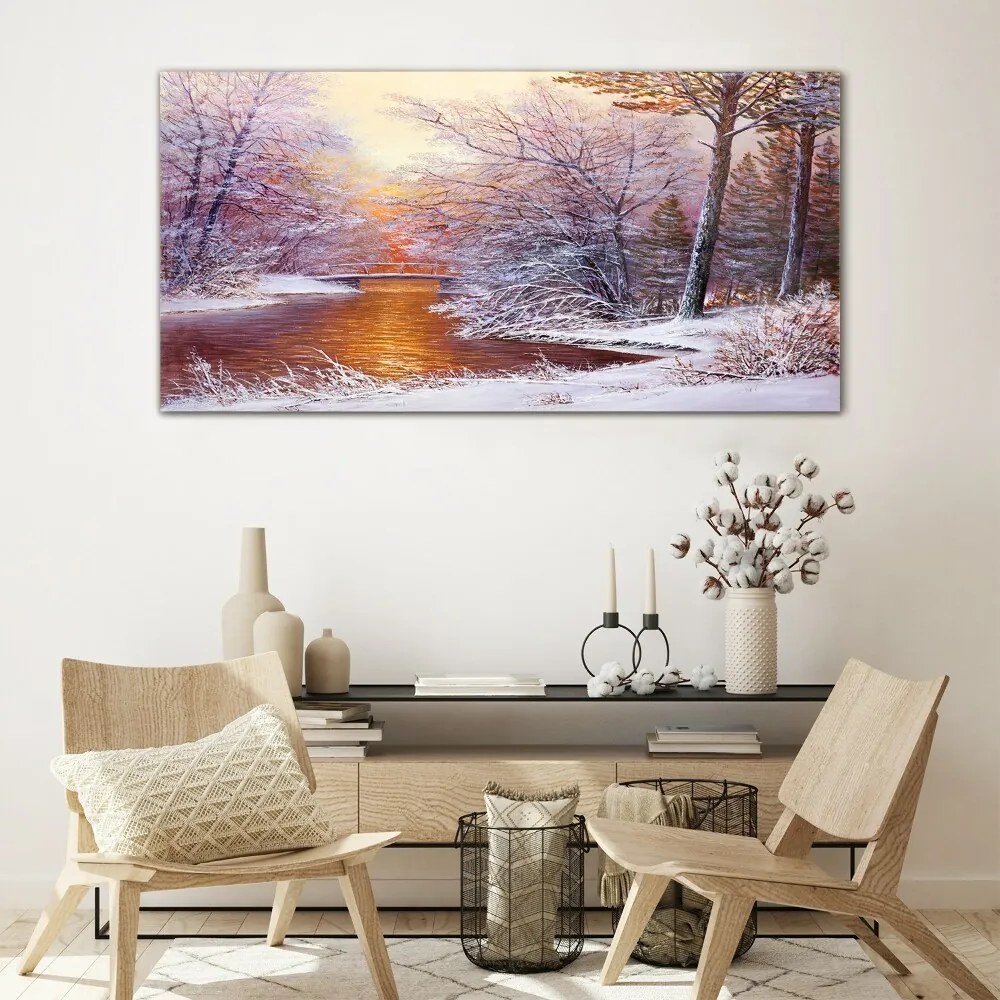Skleneny obraz Zimný maľba stromov