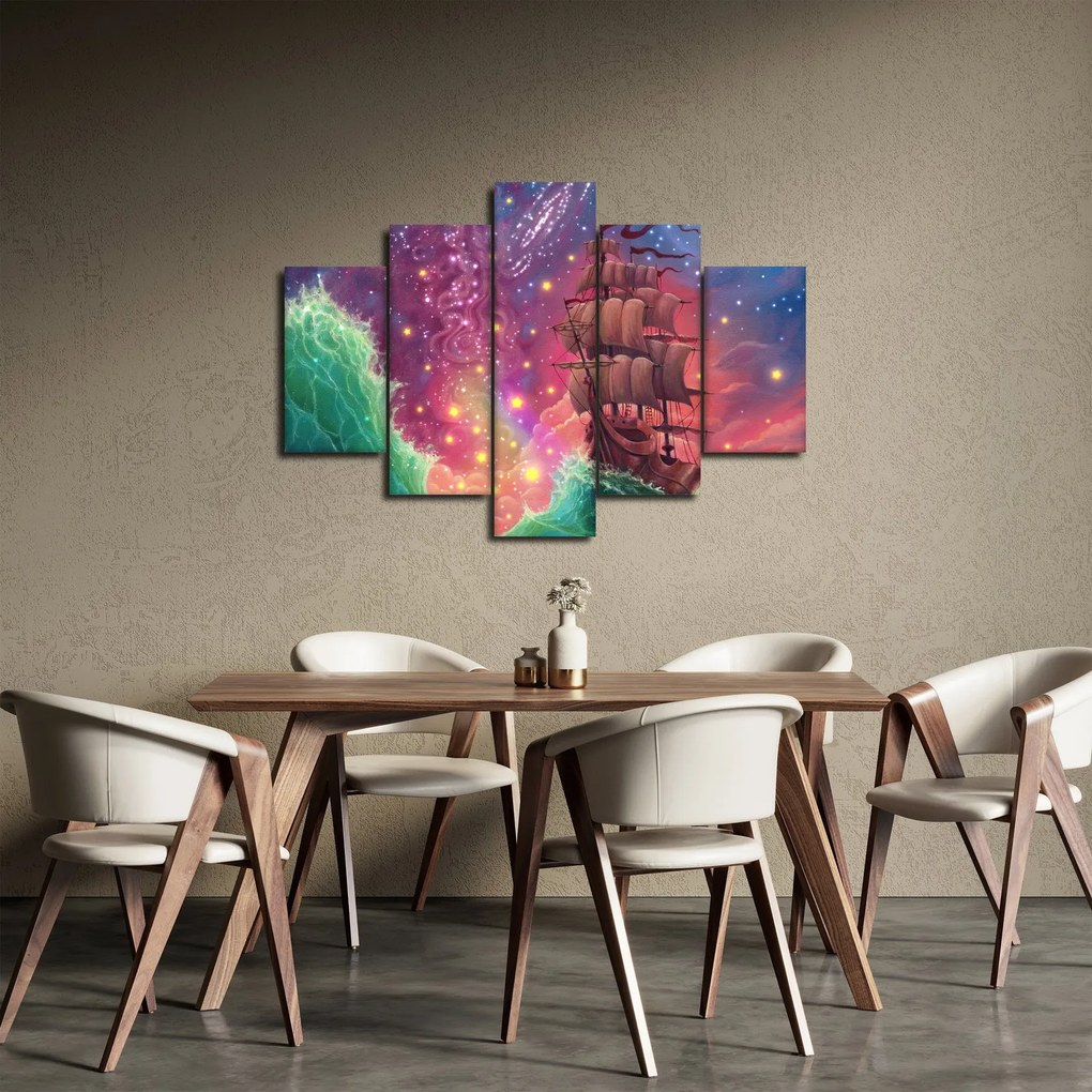 Obraz - Loď s vesmírnou oblohou (150x105 cm)