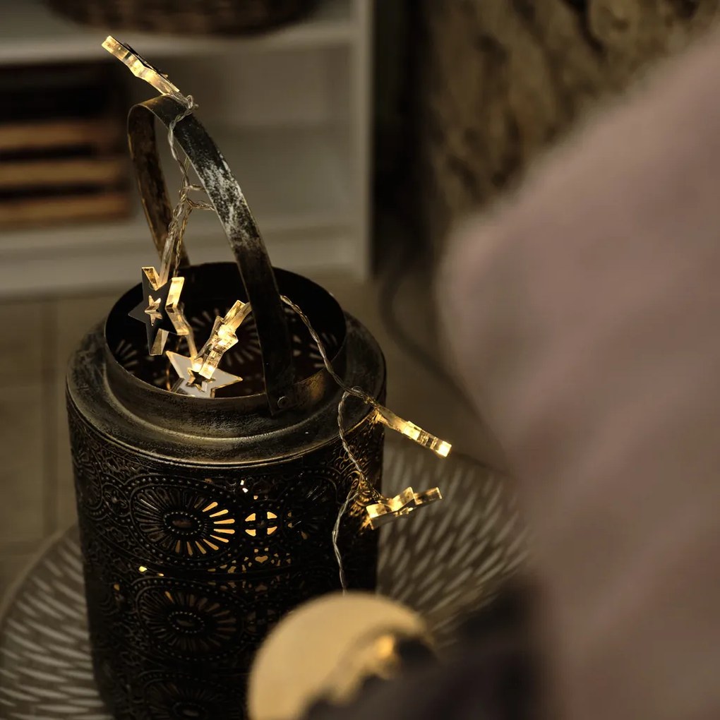 DECOLED LED světelný řetěz na baterie, 10 teple bílých diod, 1,5 m, akrylové hvězdičky