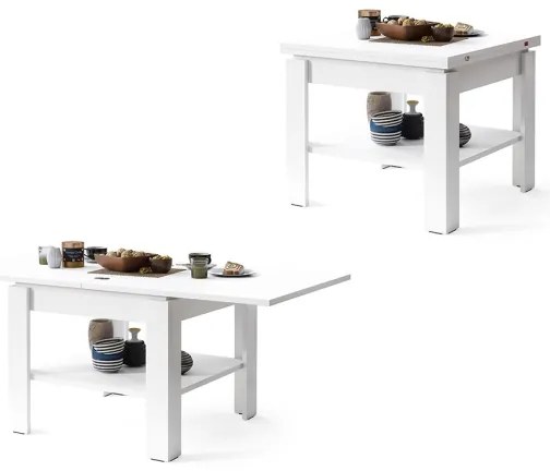 Rozkladací konferenčný/jedálenský stôl s odkladacou poličkou LIA biela