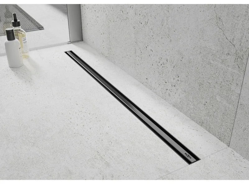 MEXEN Flat nerezový sprchový žľab s rotačným 360° sifónom 160 cm, vzor SLIM, čierna matná, 1741160