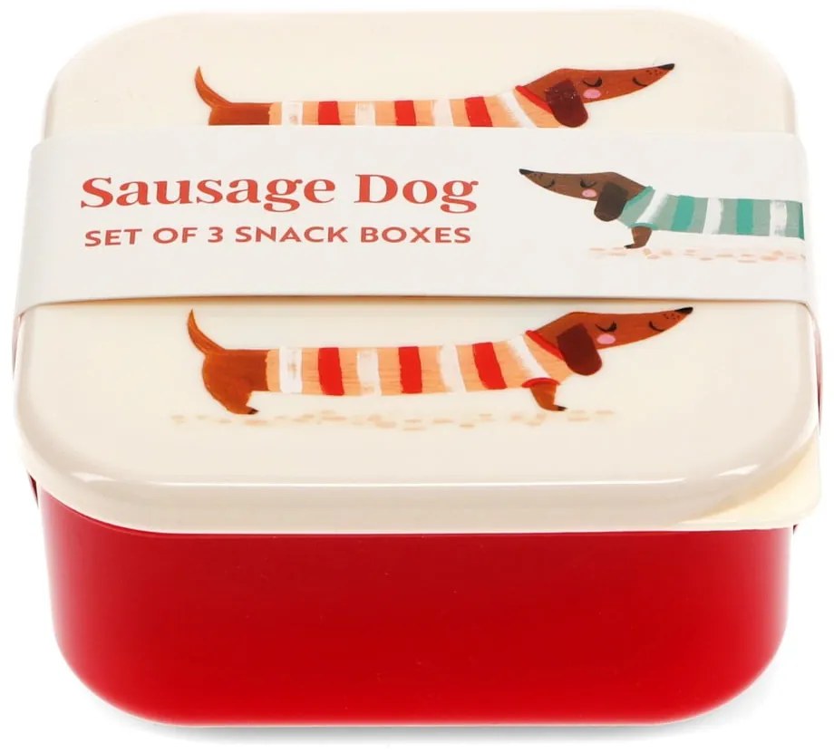 Červené/krémové detský desiatový box 3 ks Sausage Dog – Rex London