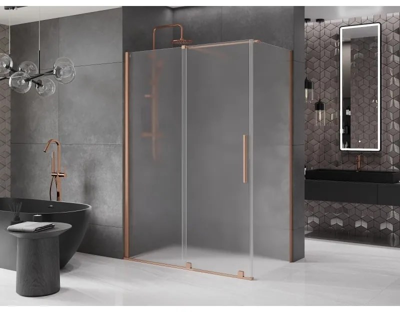Mexen Velar, sprchový kút s posuvnými dverami 130 x 70 cm, 8mm sklo námraza, medená matná, 871-130-070-31-65