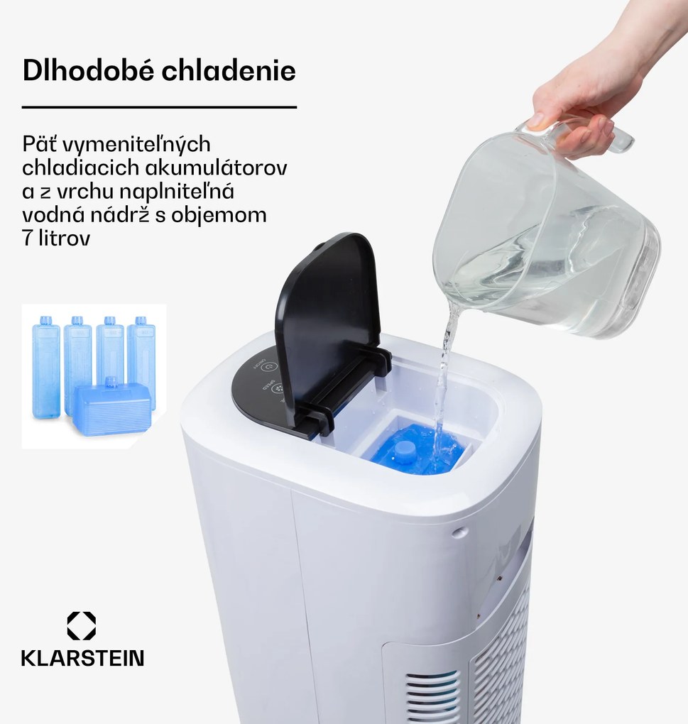 Klarstein Polar Tower Smart, ochladzovač vzduchu, ventilátor, 85 W, 7 l, diaľkový ovládač, 5 x chladiaci box