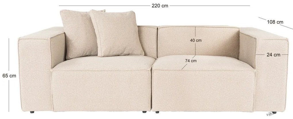 Dvojmiestna pohovka Lora 220 cm broskyňová