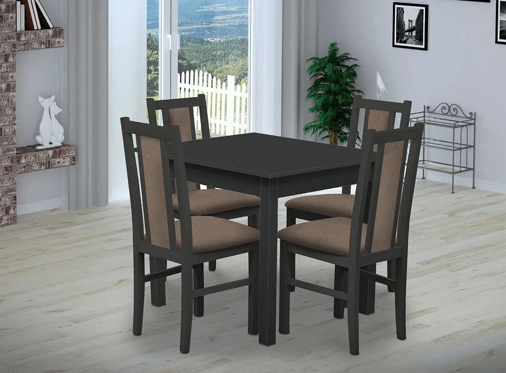 Nabytekmorava Jedálenský set Brooklyn pre 4 osoby, stôl 90x90 cm farba lamina: biela 113, čalúnenie vo farbe: Kohútia stopa čiernobiela