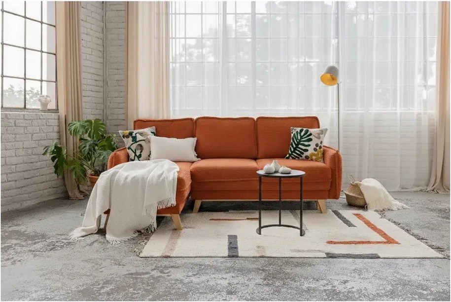 Variabilná oranžová menčestrová rozkladacia rohová pohovka Tori – Bonami Selection