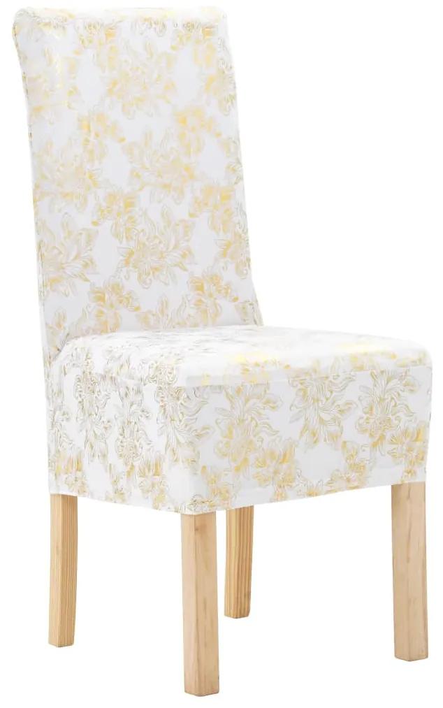 vidaXL Rovné návleky na stoličky 6 ks biele so zlatou potlačou naťahovacie  | BIANO