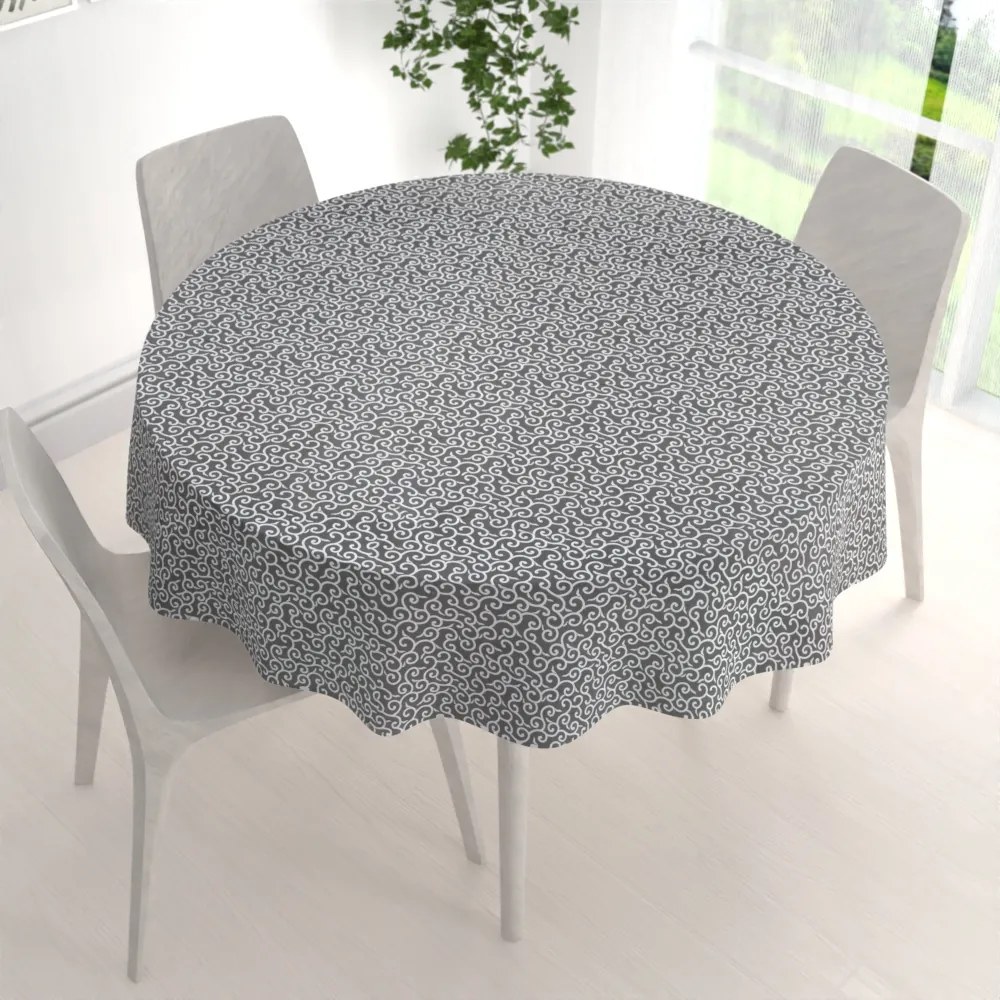Biante Bavlnený okrúhly obrus Sandra SA-258 Ornamenty na tmavo sivom Ø 110 cm