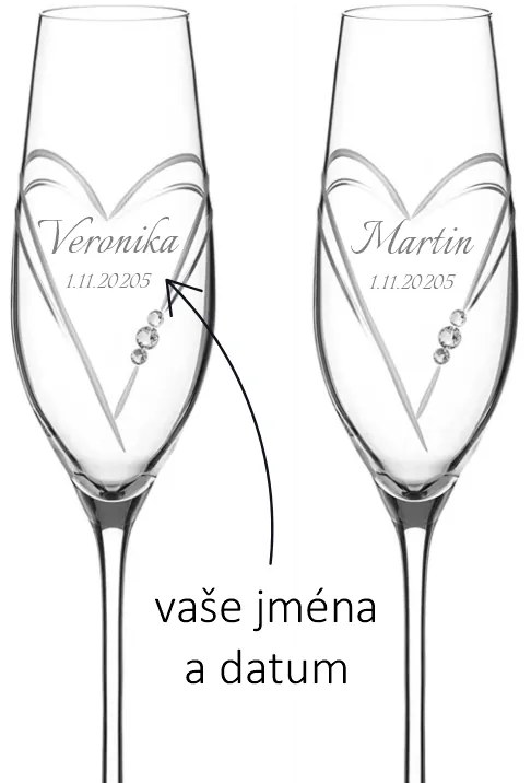 Dekorant Svadobné poháre na šampanské Aphrodite s krystaly Swarovski 2KS VARIANTA 3
