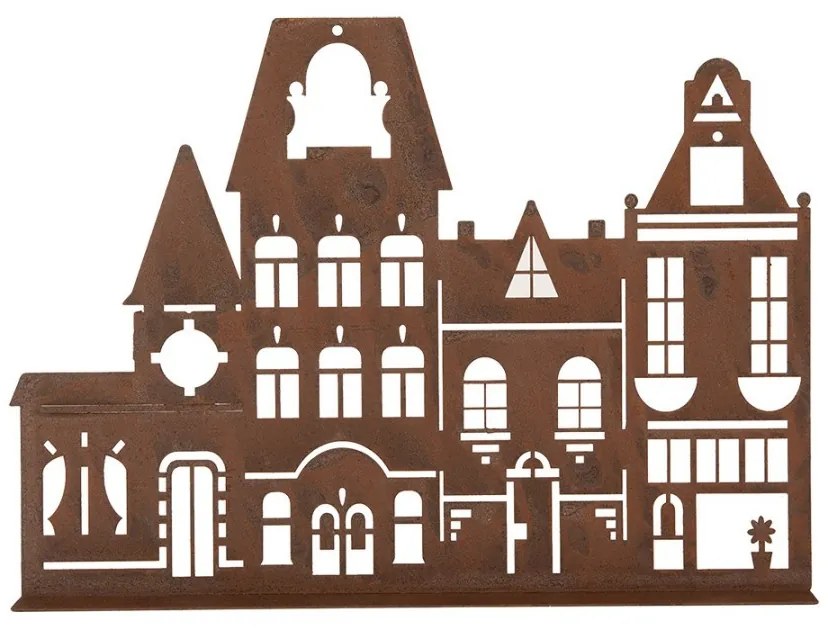 Hrdzavá dekorácia s domčekmi Amster Antiq - 29*5*21 cm