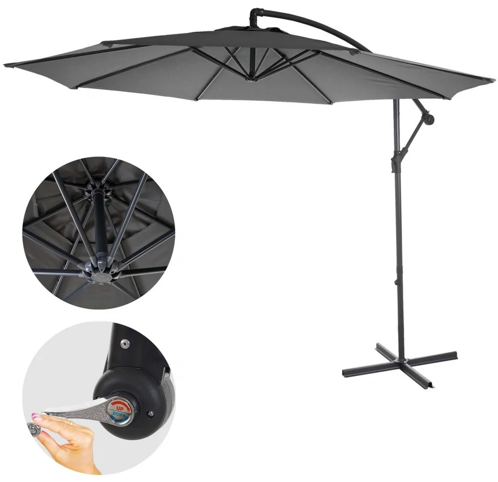 Slnečník Acerra Ø 3m bez stojanu- polyester/oceľ - sivá
