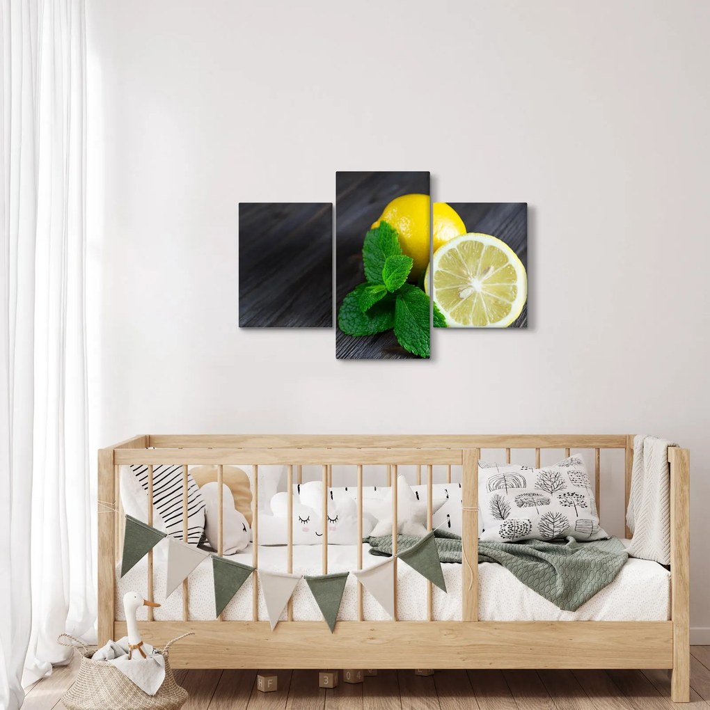 Obraz citrónov a mäty na stole (90x60 cm)