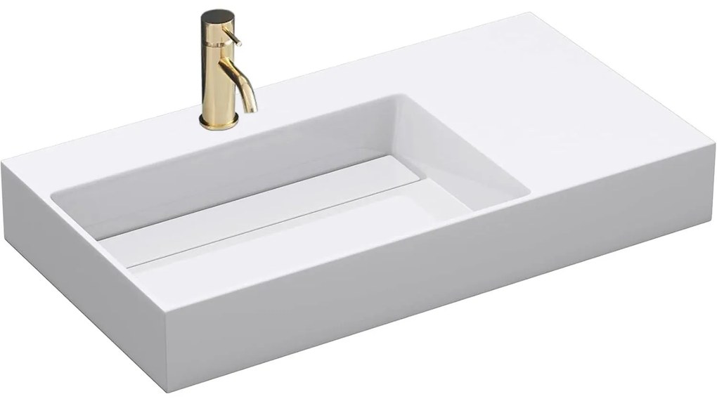 Rea Archi, umývadlo na dosku z konglomerátu 750x430x140 mm, ľavá verzia, biela matná, REA-U4300
