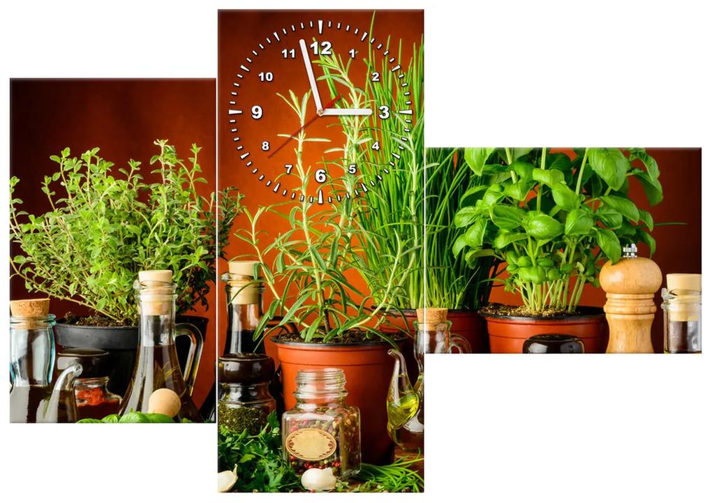Gario Obraz s hodinami Zeleninové prísady - 3 dielny Rozmery: 90 x 30 cm