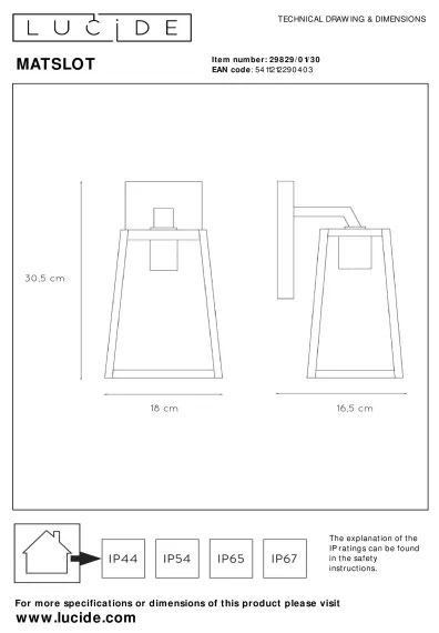 Lucide 29829/01/30 - Vonkajšie nástenné svietidlo MATSLOT 1xE27/40W/230V IP23
