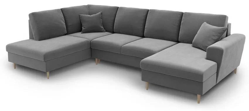 Svetlosivá zamatová rozkladacia/s úložným priestorom rohová pohovka (ľavý roh/do "U") Kyoto – Cosmopolitan Design