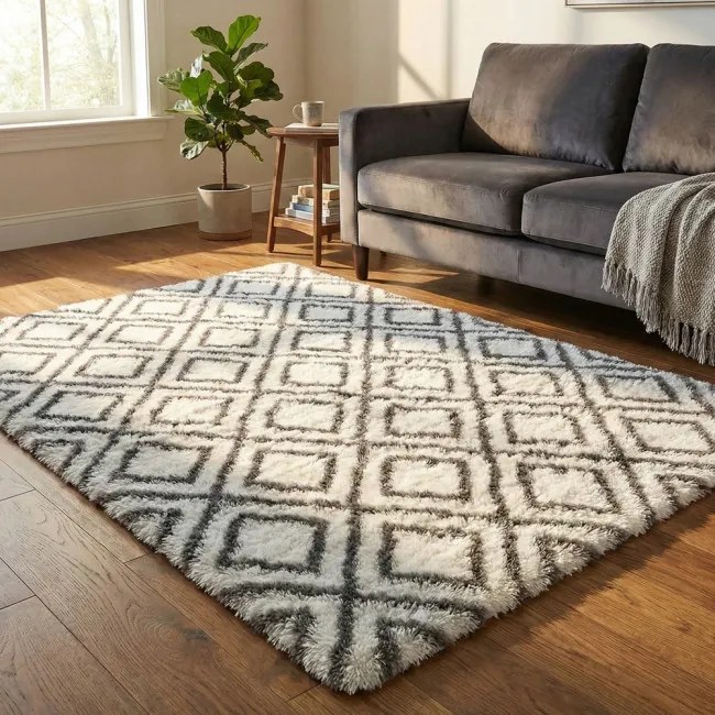 Protišmykový koberec DECOR biely / sivý