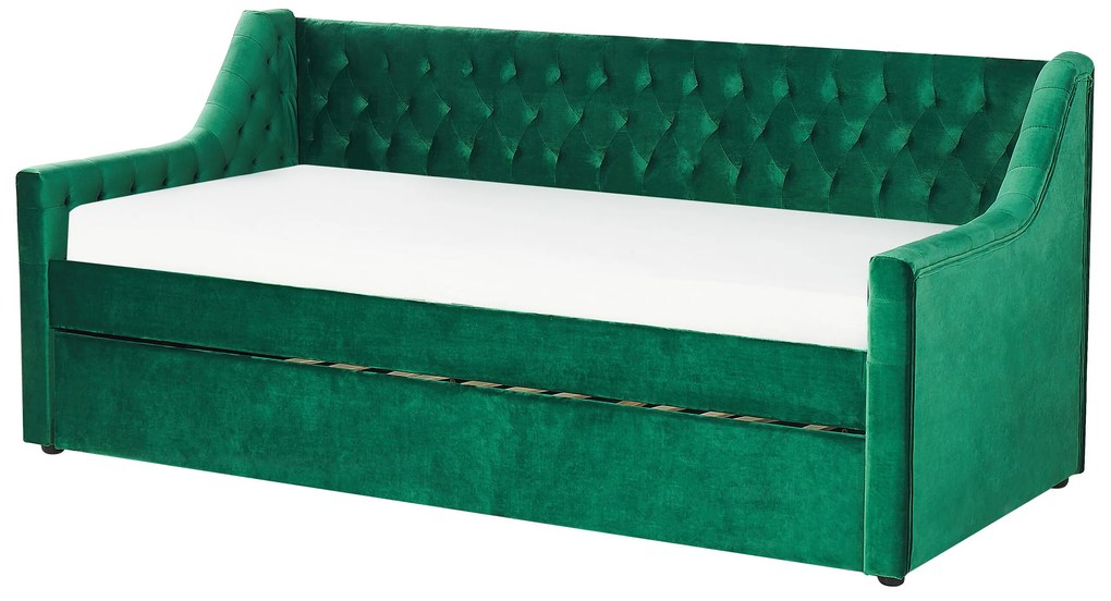 Rozkladacia zamatová posteľ 90 x 200 cm zelená MONTARGIS Beliani
