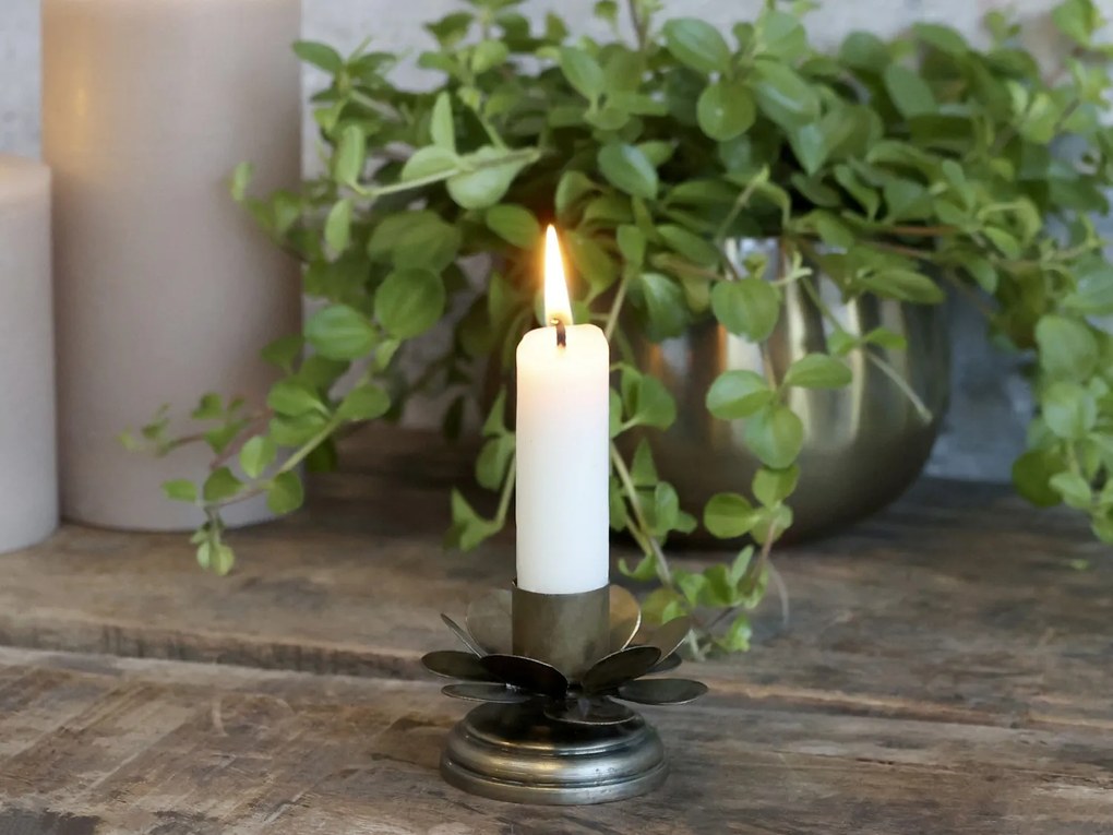 Bronzový antik svietnik na úzku sviečku Flower - Ø 6*4cm