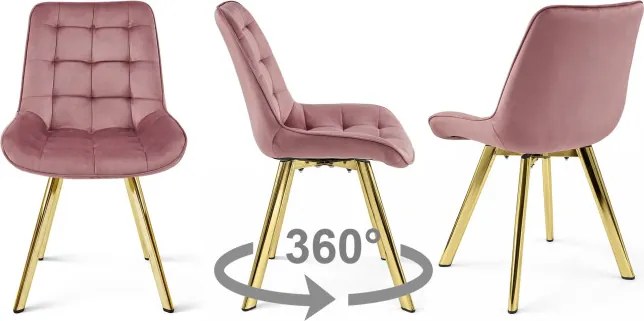 Jedálenská stolička SORIA 360 zamatová, tmavoružová / zlaté nohy