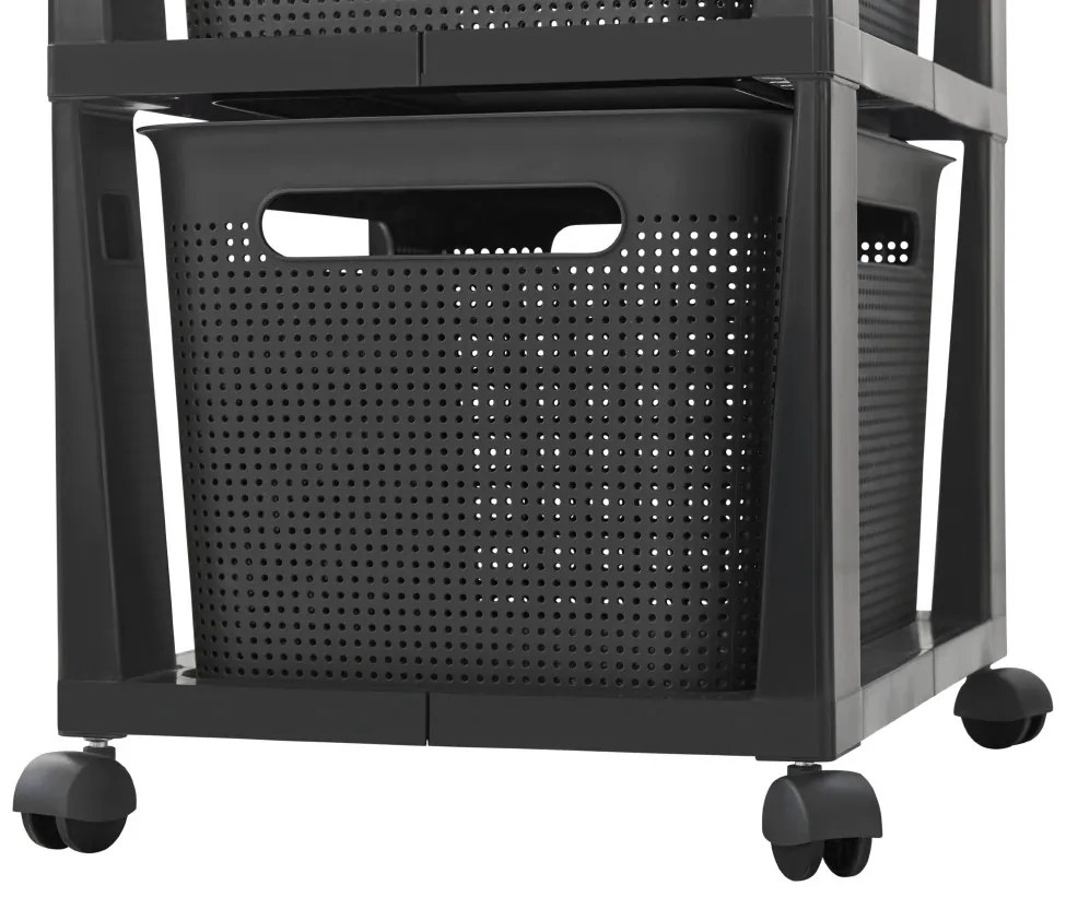 Rotho Pojazdný stojan, regál s 3 košíkmi, BRISEN TOWER, čierna/antracit