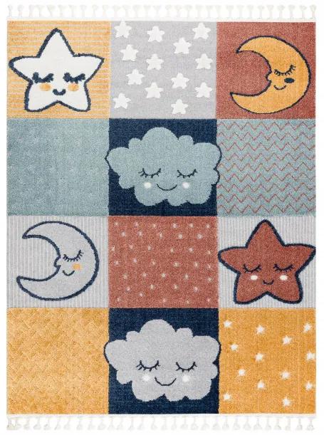 Detský koberec YOYO GD52 sivý / žltý, hviezdičky / mraky