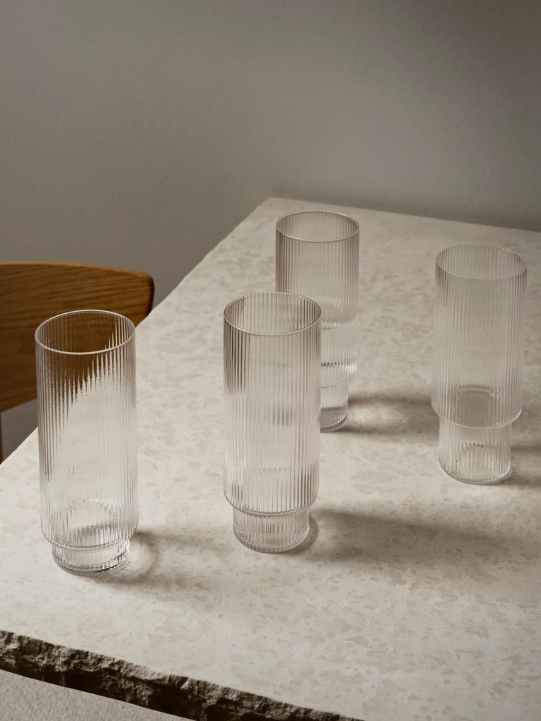 Ferm Living Pohár Ripple Long 300 ml – set 4 ks