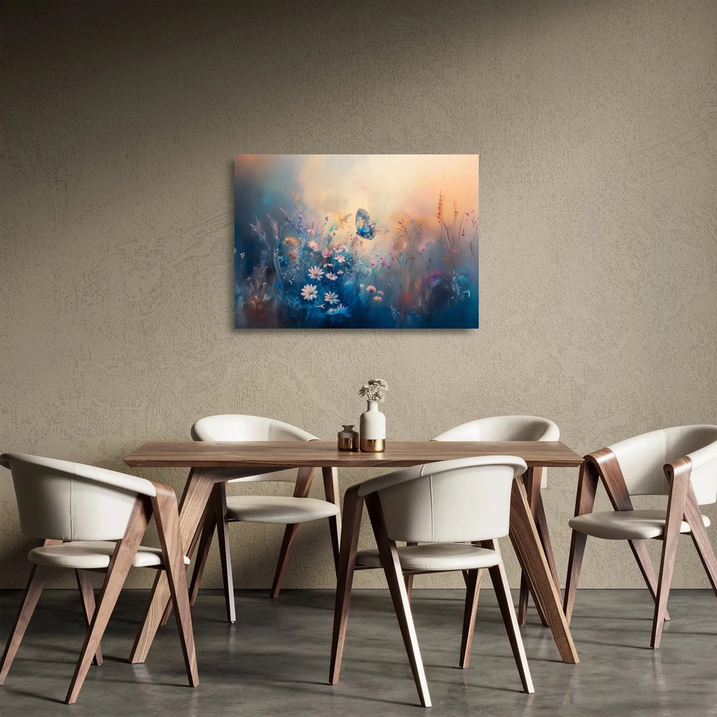 Sklenený obraz - Lúka s motýľom (70x50 cm)