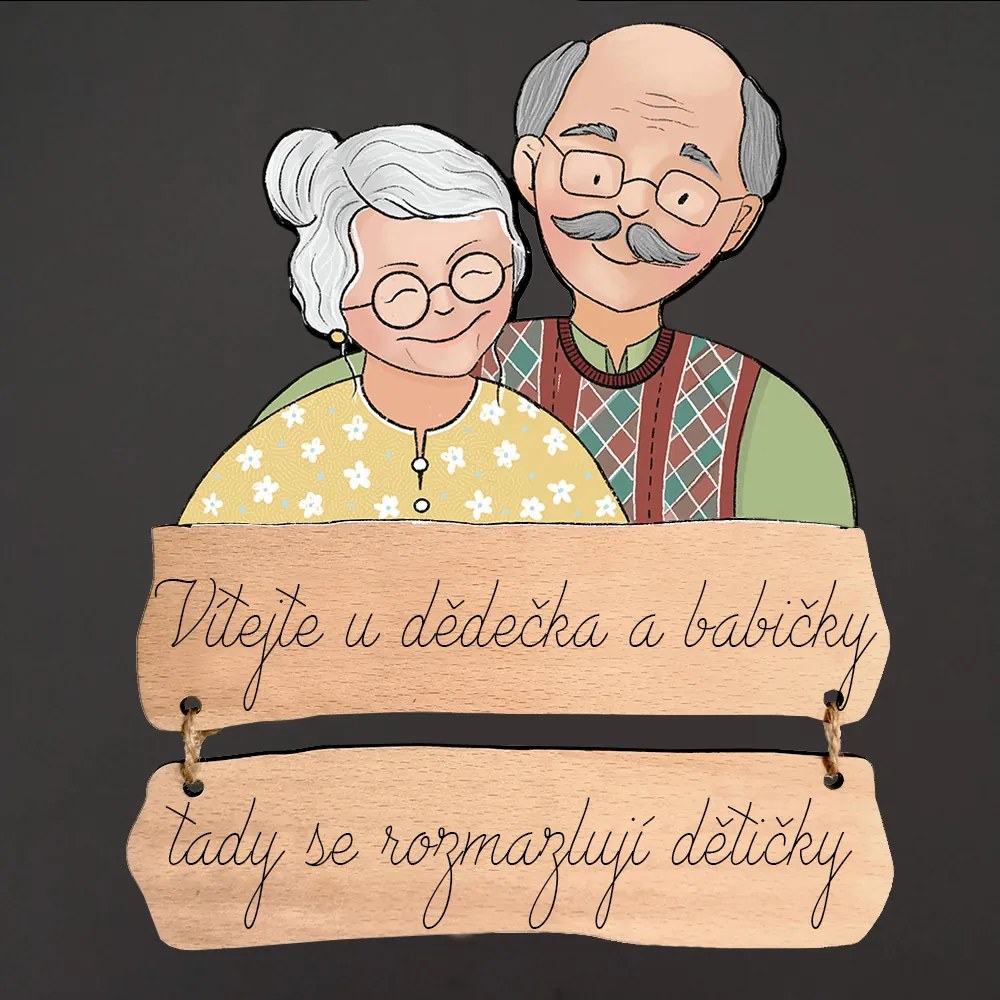AMADEA Obrázok s textom Vitajte u dedka a babičky tu sa rozmaznávajú detičky 21 cm