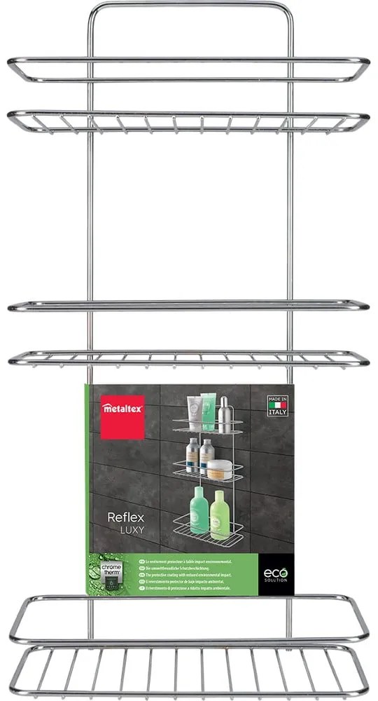 Závesná oceľová kúpeľňová polička bez vŕtania v lesklo striebornej farbe Luxy – Metaltex