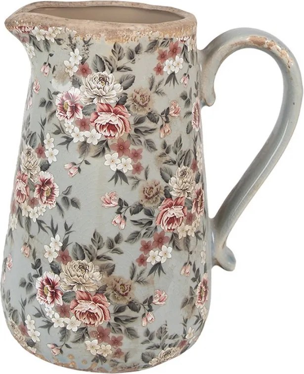 Zelený keramický dekoračný džbán s kvetmi Floria L - 21*15*23 cm