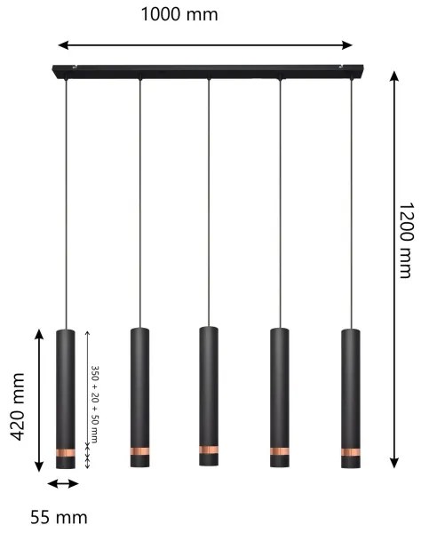 LED Luster na lanku TUBA 5xGU10/6,5W/230V čierna/medená
