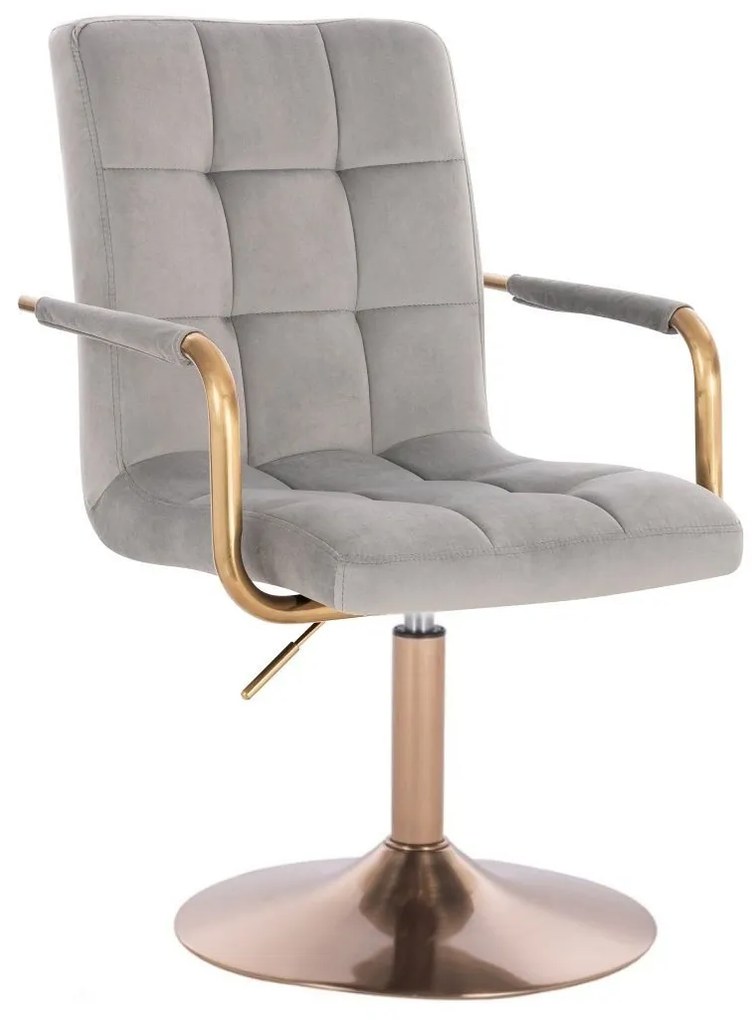 LuxuryForm DESIGN Otočná stolička VERONA GOLD VELUR na zlatom tanieri - svetlosivá