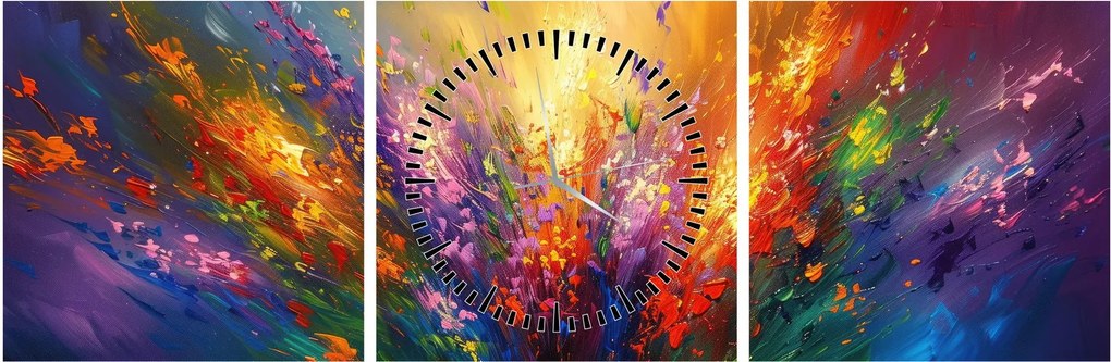 Obraz - Abstrakcia kvetov (s hodinami) (90x30 cm)