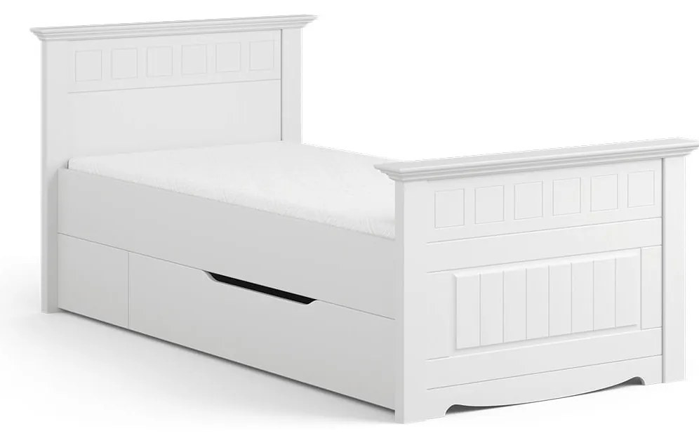 PROXIMA.store - Masívna rustikálna posteľ + zásuvka - BELLUNO ELEGANTE ROZMER: pre matrac 90 x 200 cm, FARBA: biela