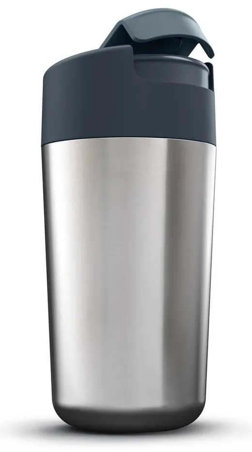 Cestovný hrnček v tmavomodro-lesklo striebornej farbe 450 ml Sipp – Joseph Joseph